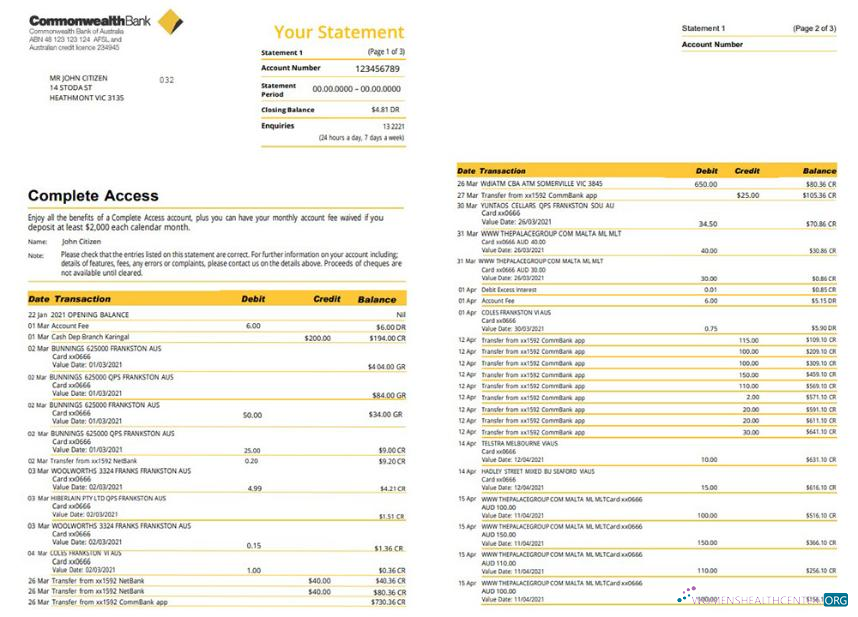 Download Australia Commonwealth bank statement version 2 Photoshop template